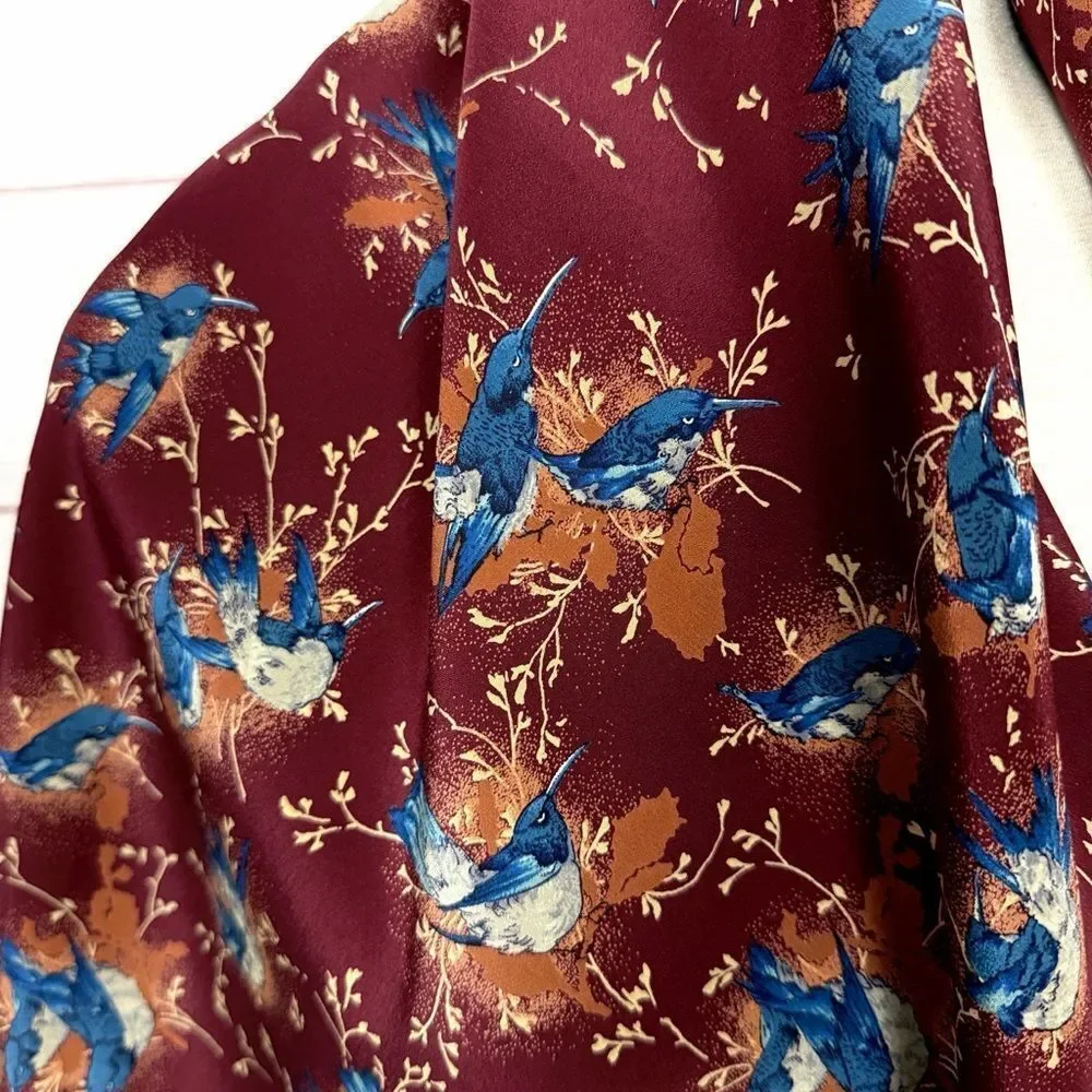 Gucci Silk Scarf Maroon Blue Bird Print Vintage Script Logo 33x33
